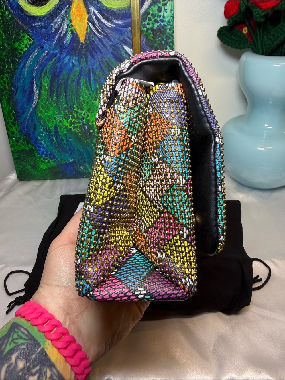 Kurt Geiger Multicolor Crystal Mosaic Clutch Large Eagle NWT - Picture 5 of 8